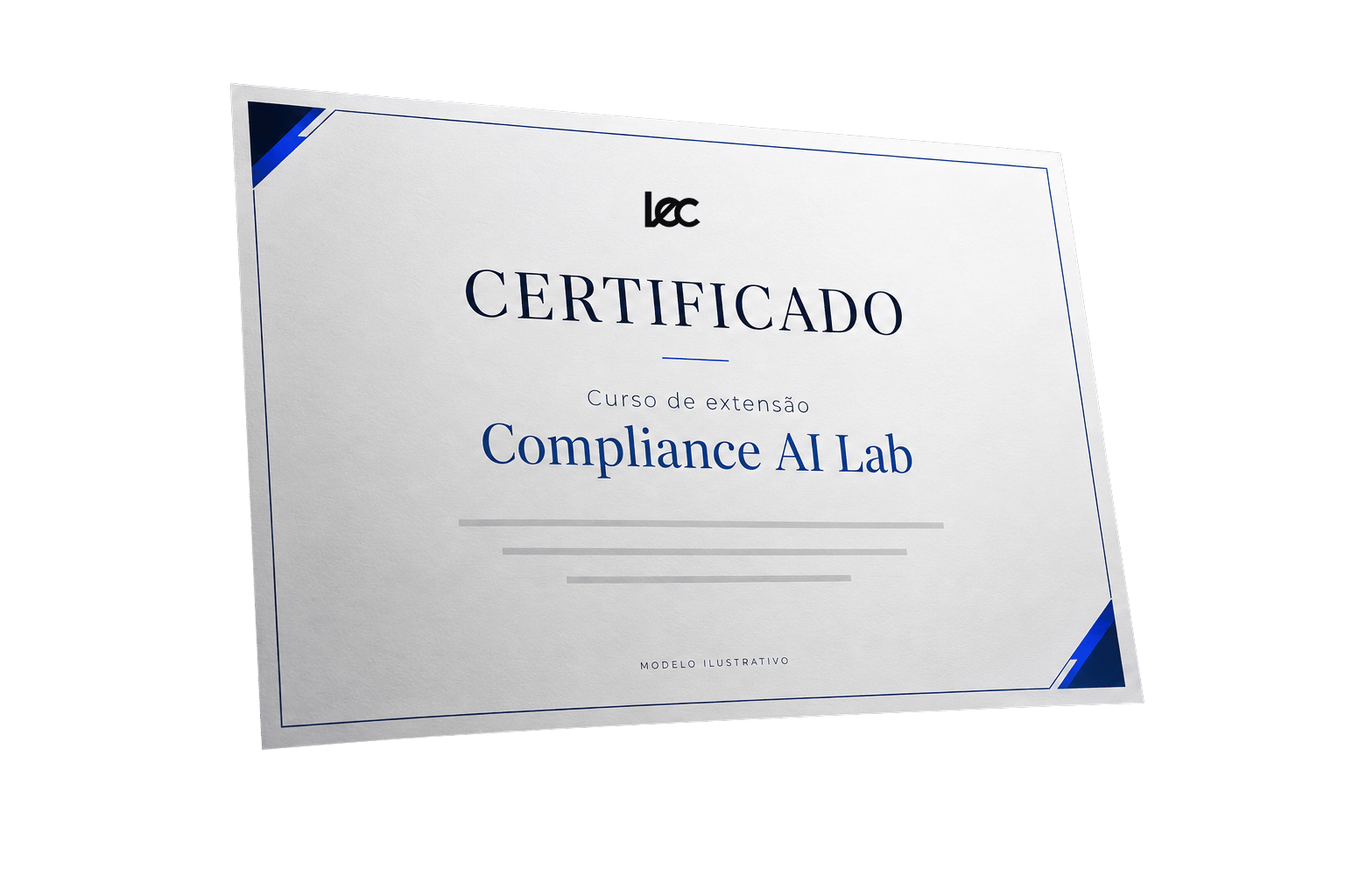Mockup ilustrativo de certificado do curso de extensão Compliance AI Lab